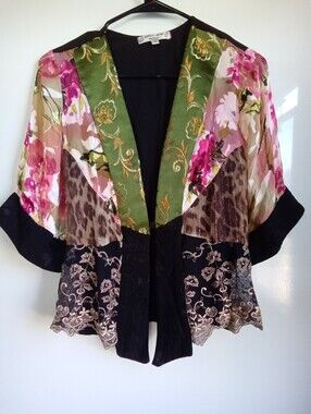 Spencer Alexis Patchwork Kimono Blouse in Green & Pink